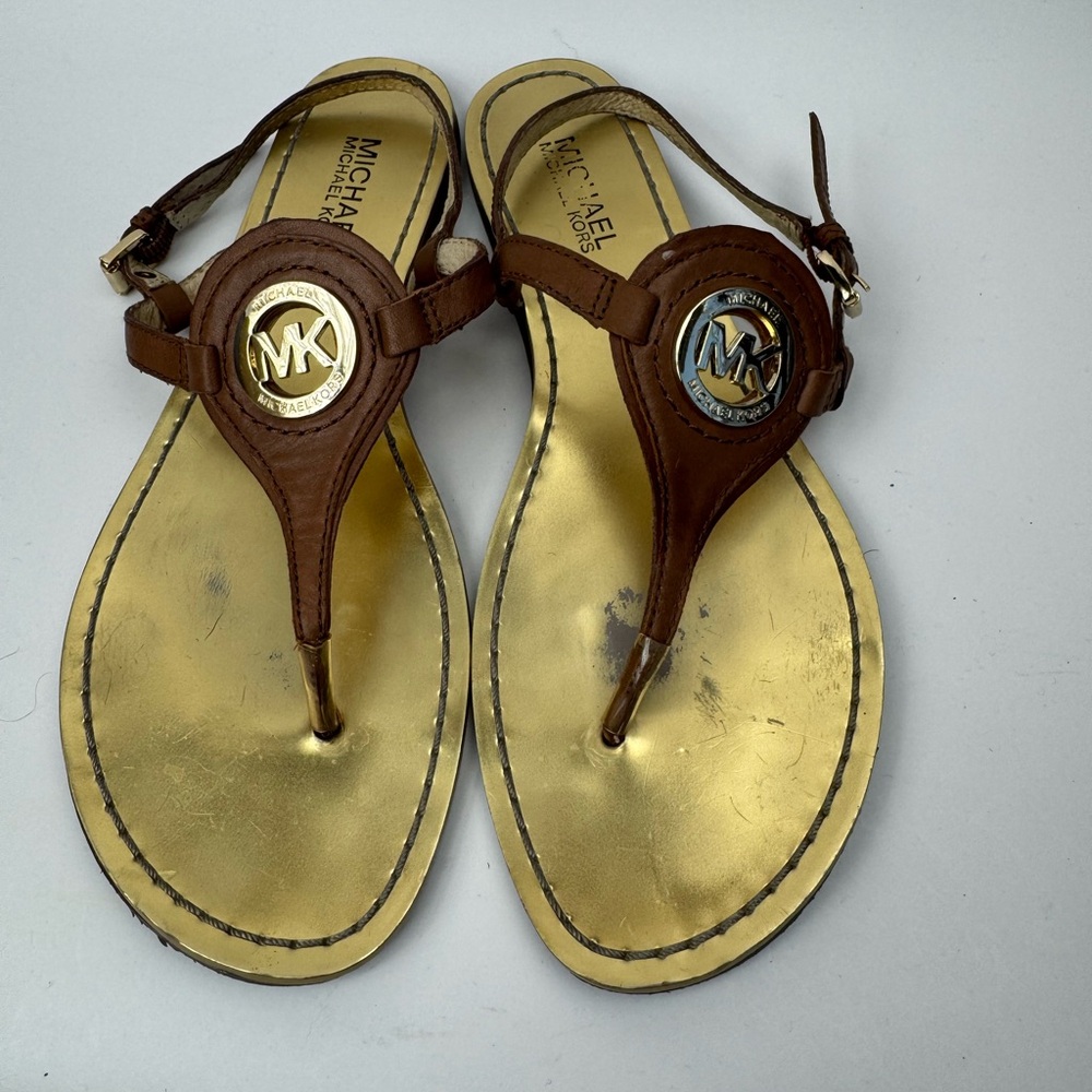 Michael Kors Brown and Gold Leather Sandals Sz 7.5